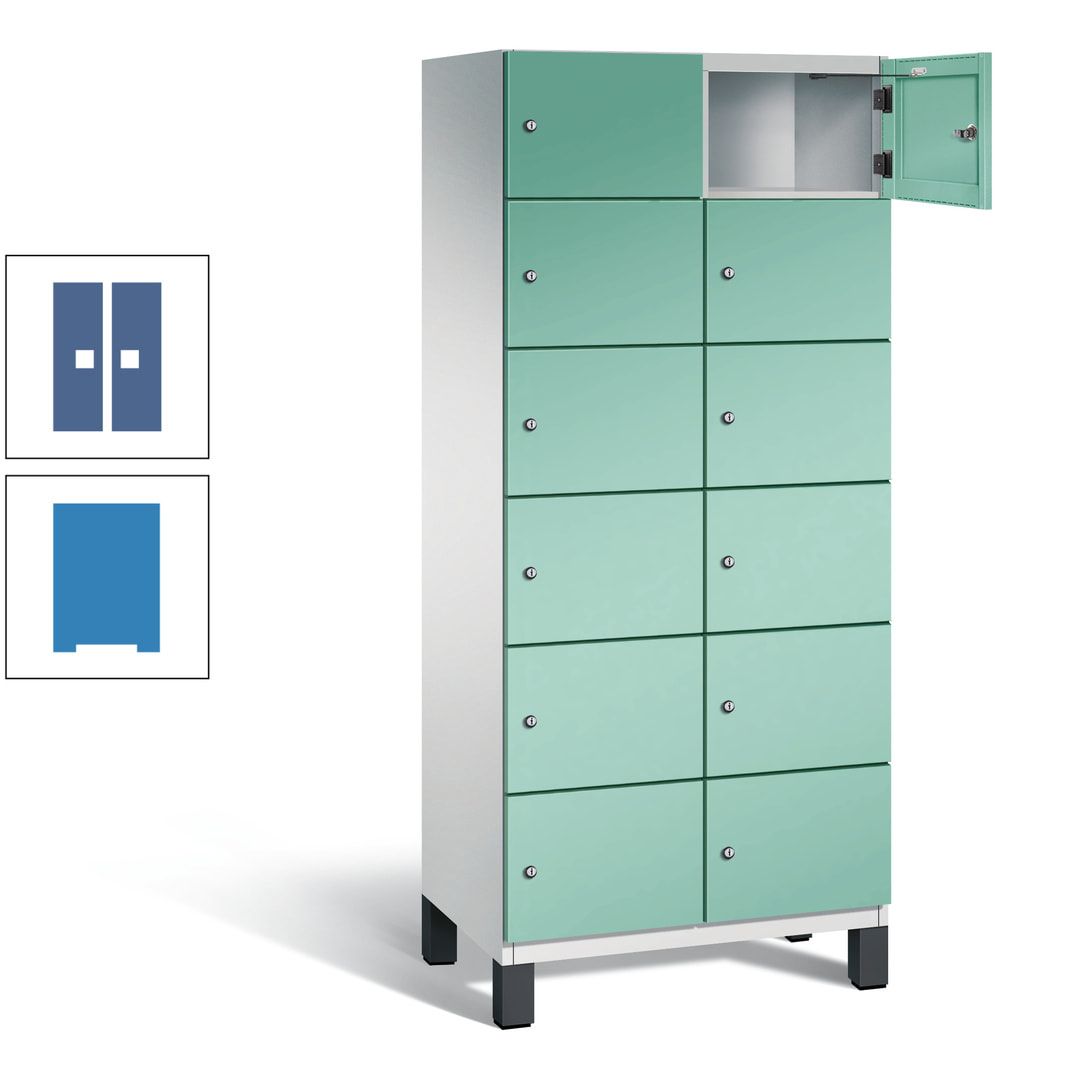 Fächerschrank, Stahlschrank, 12 Fächer, Türöffnungsbegrenzer, Füße, 1.980 x 800 x 525 mm (HxBxT), Korpus anthrazitgrau, Front anthrazitgrau