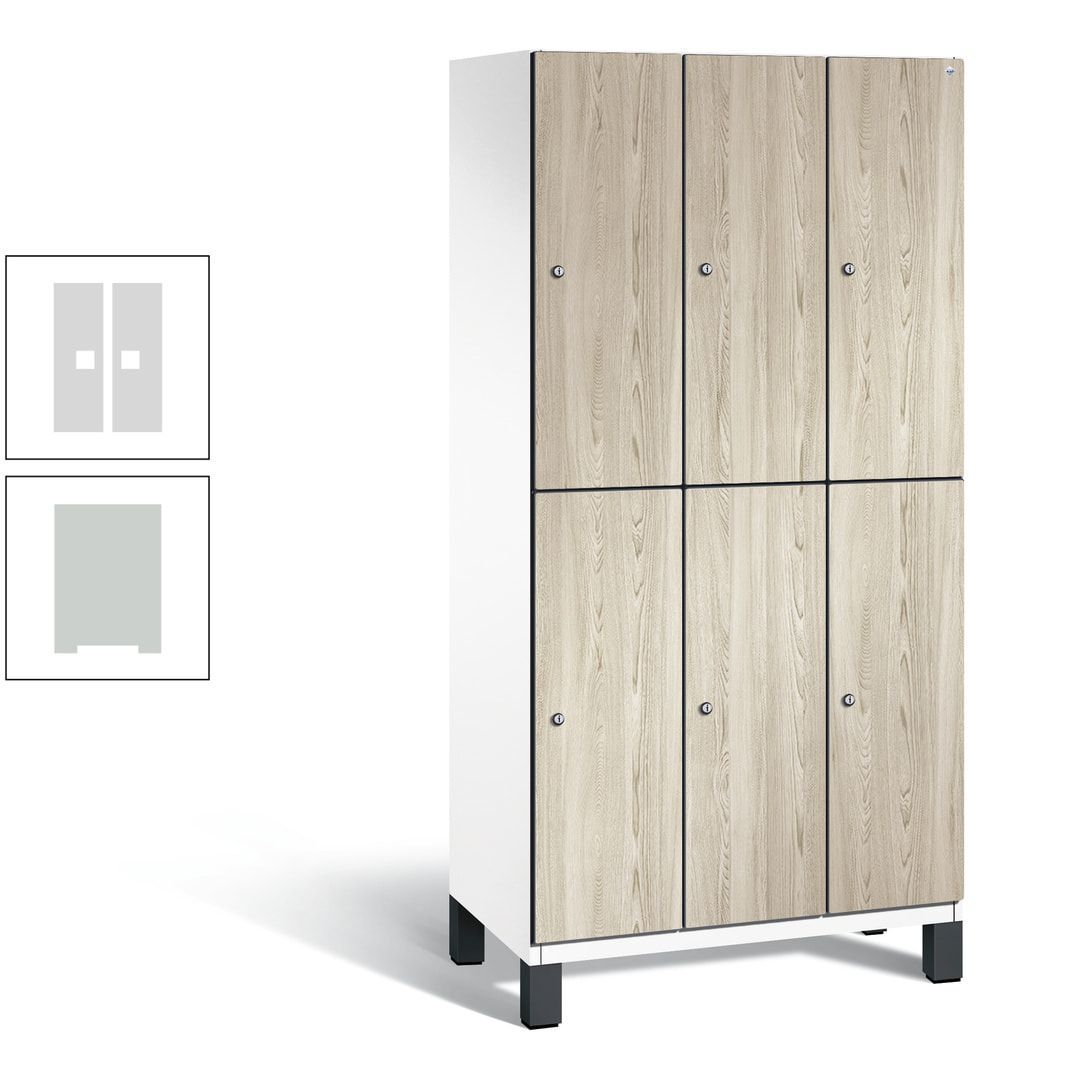 Fächerschrank, Garderobenschrank, mit Füßen, 3 Abteile, 1.980 x 900 x 525 mm (HxBxT), Korpus anthrazitgrau, Tür Donau-Ahorn