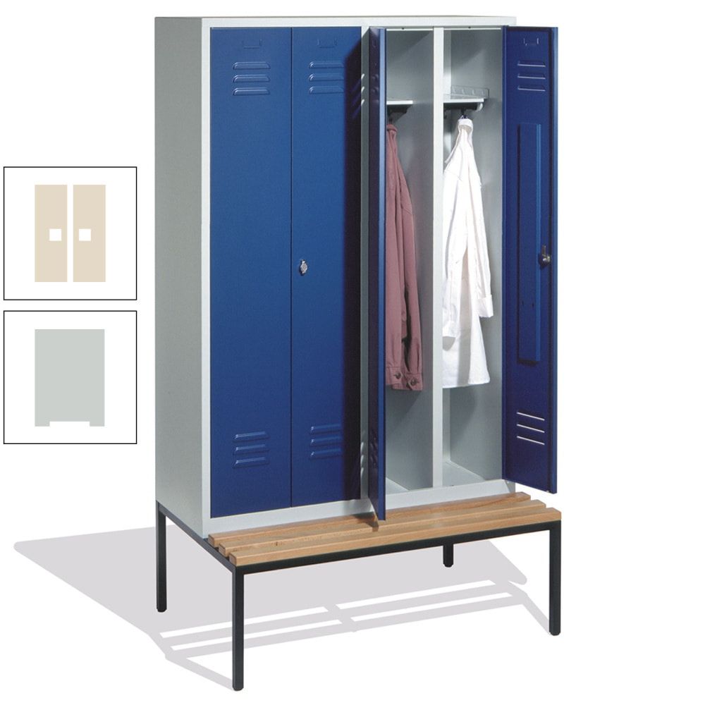 Doppel-Spindschrank, Buche Sitzbank untergebaut, 4 Abteile a 300 mm, Korpus lichtgrau, Tür anthrazitgrau, 2.090 x 1.190 x 815 mm (HxBxT)