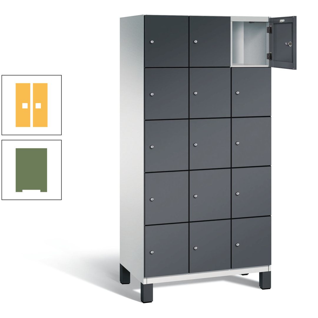 Fächerschrank, Stahlschrank, 15 Fächer, Türöffnungsbegrenzer, Füße, 1.980 x 900 x 525 mm (HxBxT), Korpus anthrazitgrau, Front anthrazitgrau