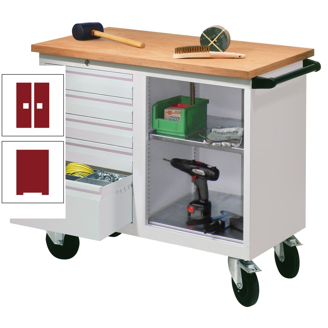 Mobile Werkbank - Werkstattwagen - 915 x 1.090 x 600 mm - 5 Schubladen und Ablagefach - anthrazitgrau