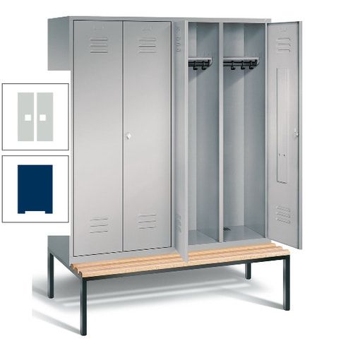 Doppel-Spindschrank, Buche Sitzbank untergebaut, 4 Abteile a 400 mm, Korpus lichtgrau, Tür anthrazitgrau, 2.090 x 1.590 x 815 mm (HxBxT)
