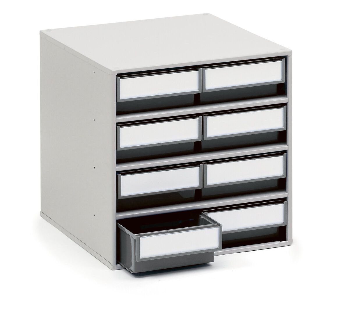 Schubladenmagazin, Magazin für Kleinteile, 16 Schubladen, 395 x 400 x 400 (HxBxT), Gehäusefarbe lichtgrau, Schubladenfarbe Betongrau
