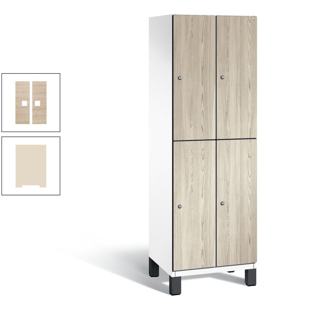 Fächerschrank, Garderobenschrank, mit Füßen, 2 Abteile, 1.980 x 600 x 525 mm (HxBxT), Korpus anthrazitgrau, Tür Donau-Ahorn