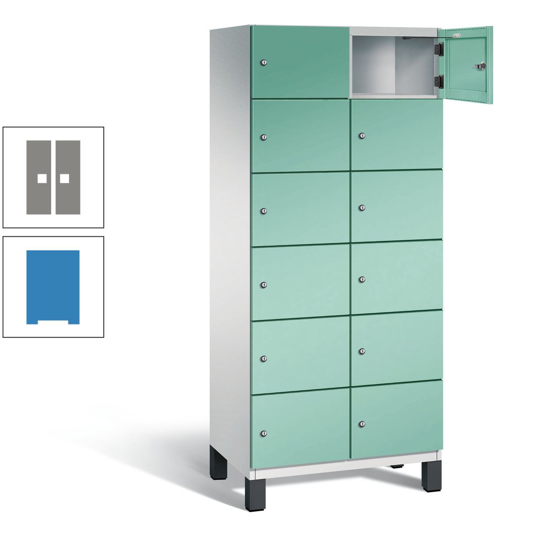 Fächerschrank, Stahlschrank, 12 Fächer, Türöffnungsbegrenzer, Füße, 1.980 x 800 x 525 mm (HxBxT), Korpus anthrazitgrau, Front anthrazitgrau