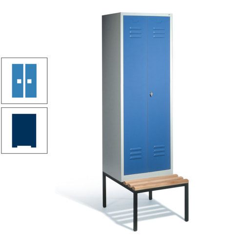 Doppel-Spindschrank, Buche Sitzbank untergebaut, 2 Abteile a 300 mm, Korpus lichtgrau, Tür anthrazitgrau, 2.090 x 610 x 815 mm (HxBxT)