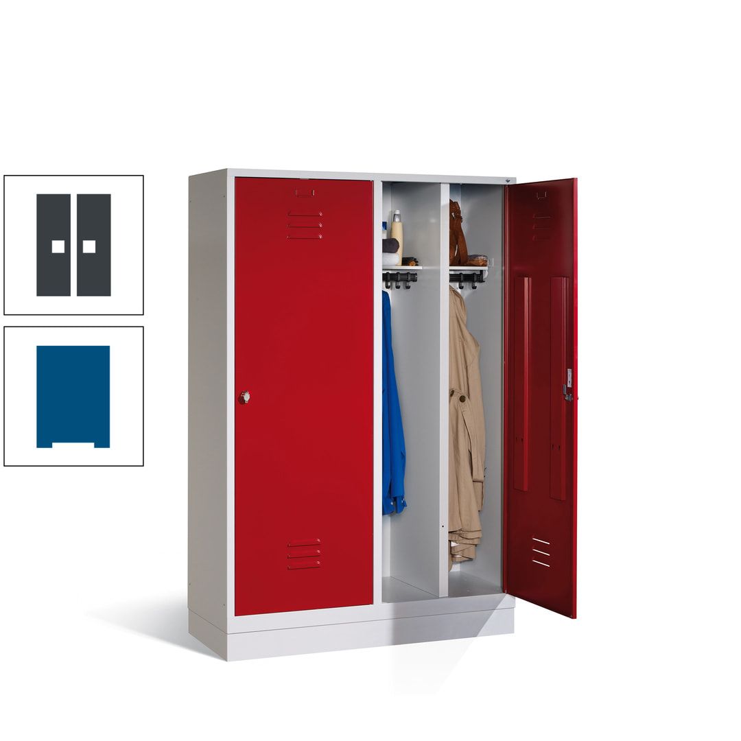 Doppel-Spind mit Großtüren, Garderobenschrank mit Sockel, 4 Abteile a 300 mm, Korpus anthrazitgrau, Tür anthrazitgrau, 1.800 x 1.190 x 500 mm (HxBxT)
