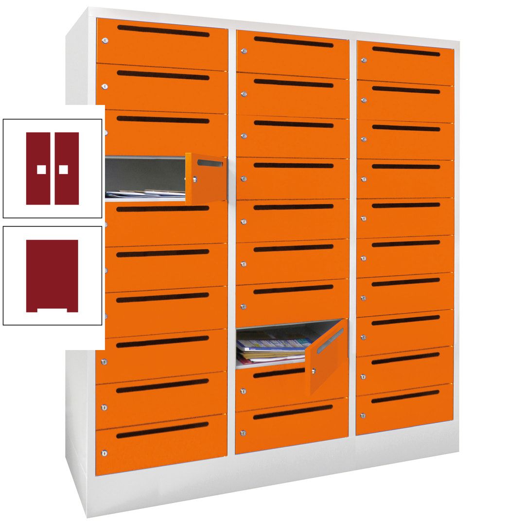 Postverteilerschrank, Schließfachschrank, 3 Abteile a 40 cm, 30 Fächer, 1.850 x 1.200 x 500 mm (HxBxT), Korpus anthrazitgrau, Front anthrazitgrau