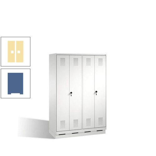 Doppel-Spind, Doppeltüren, Garderobenschrank mit Sockel, 4 Abteile a 300 mm, Korpus anthrazitgrau, Tür anthrazitgrau, 1.800 x 1.200 x 500 mm (HxBxT)