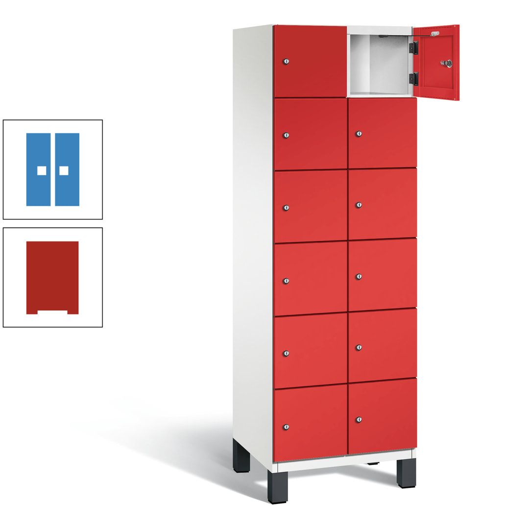 Fächerschrank, Stahlschrank, 12 Fächer, Türöffnungsbegrenzer, Füße, 1.980 x 600 x 525 mm (HxBxT), Korpus anthrazitgrau, Front anthrazitgrau