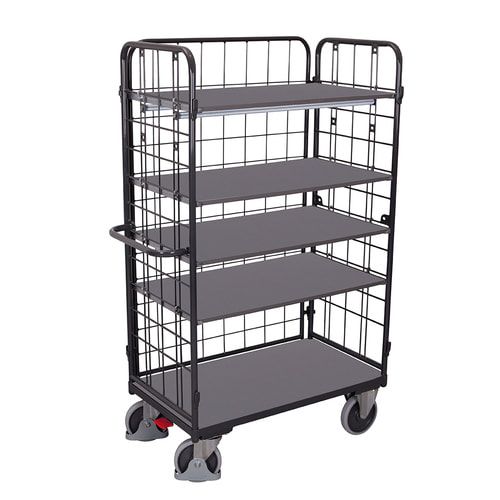 Etagenwagen - 3 Gitterwände - 5 Etagen - Ladefläche 500 x 850 mm (BxT) - Traglast 400 kg - anthrazitgrau
