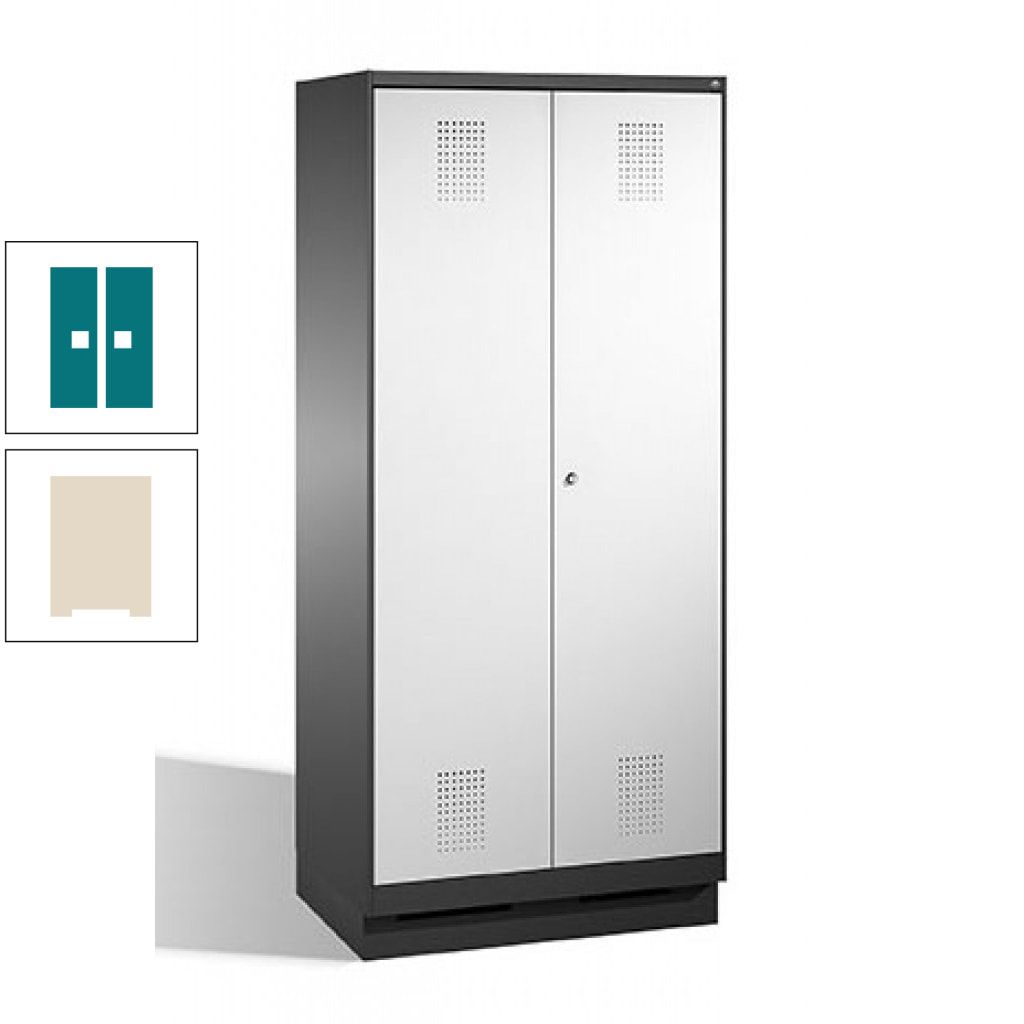 Doppel-Spind, Doppeltüren, Garderobenschrank mit Sockel, 2 Abteile a 400 mm, Korpus anthrazitgrau, Tür anthrazitgrau, 1.800 x 800 x 500 mm (HxBxT)