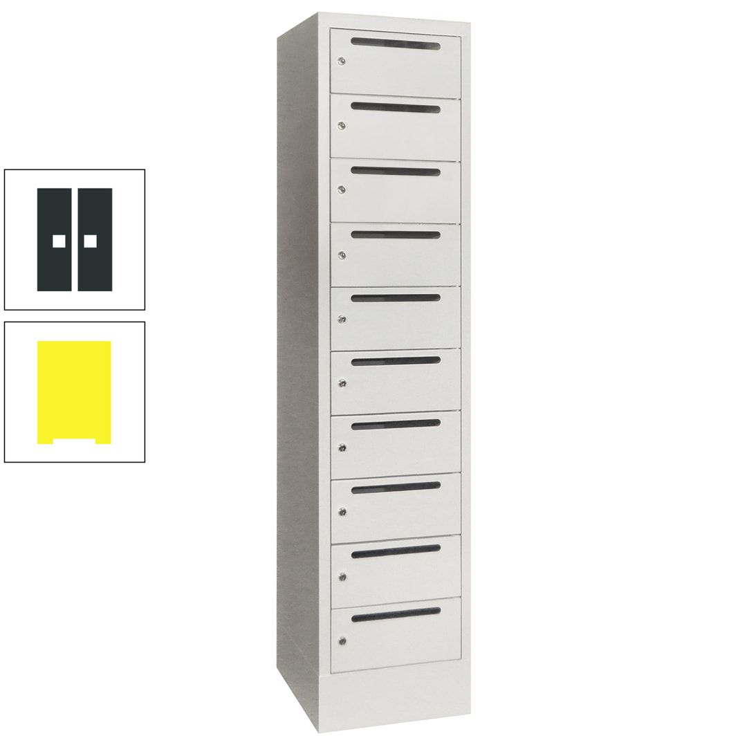 Postverteilerschrank, Schließfachschrank, 1 Abteil a 400 mm, 10 Fächer, 1.850 x 400 x 500 mm (HxBxT), Korpus anthrazitgrau, Front anthrazitgrau