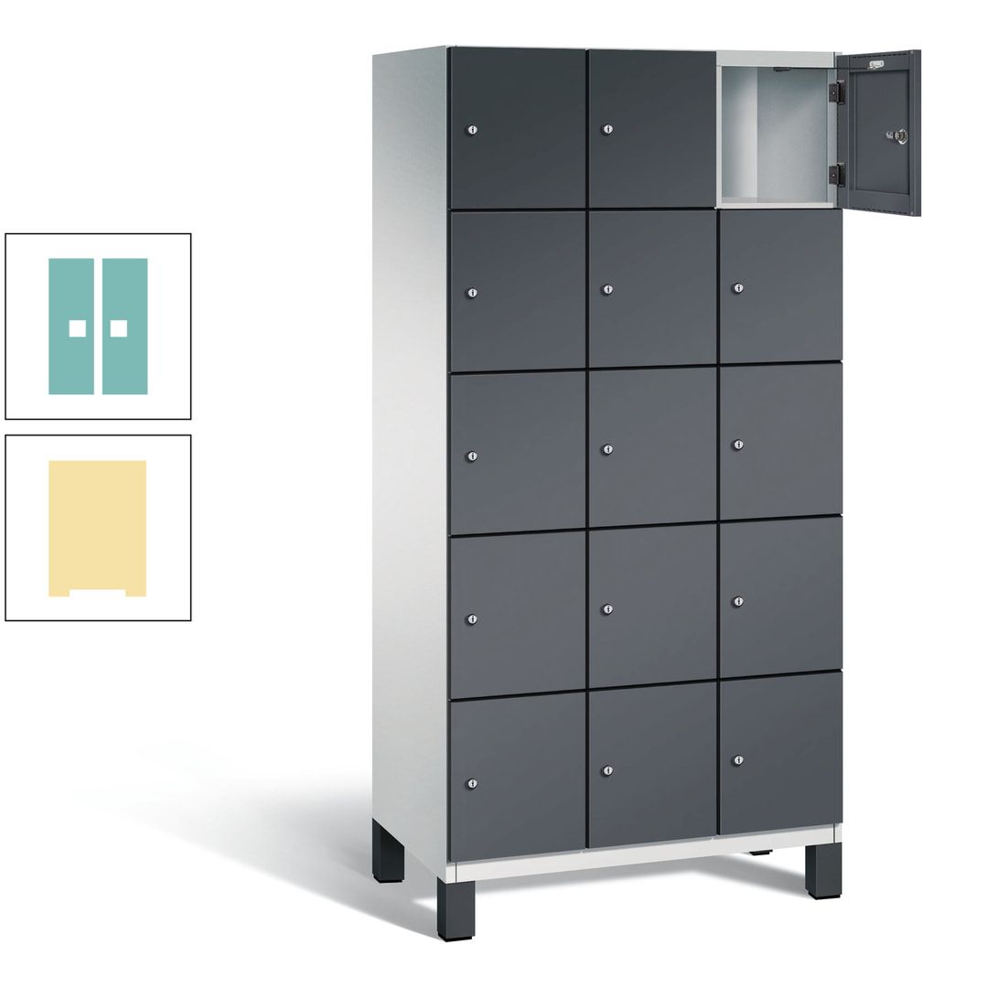 Fächerschrank, Stahlschrank, 15 Fächer, Türöffnungsbegrenzer, Füße, 1.980 x 900 x 525 mm (HxBxT), Korpus anthrazitgrau, Front anthrazitgrau