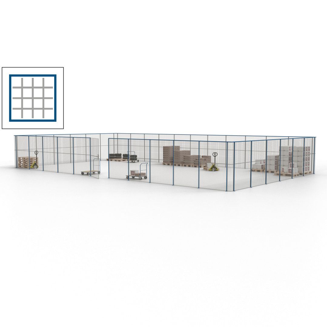 Maschinen Schutzgitter - Hallentrennwand - Sicherheitszaun - Tür - 51 m - 2.200 x 16.900 x 9.400 mm (HxBxT) - enzianblau