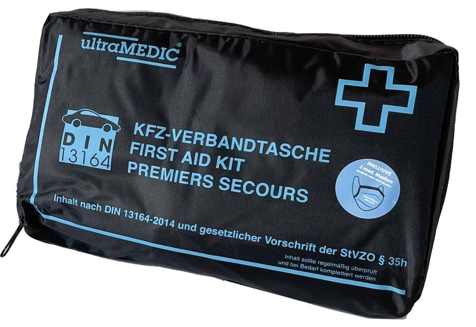 KFZ-Verbandtasche, Auto-Verbandkasten, mit Füllsortiment, DIN 13164, 150 x 220 x 75 mm (HxBxT), Nylon, schwarz