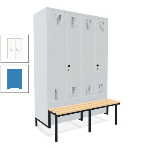 Doppel-Spind, Garderobenschrank, Buche Sitzbank integriert, 4 Abteile 300 mm, Korpus anthrazitgrau, Tür anthrazitgrau, 1.850 x 1.200 x 815 mm (HxBxT)