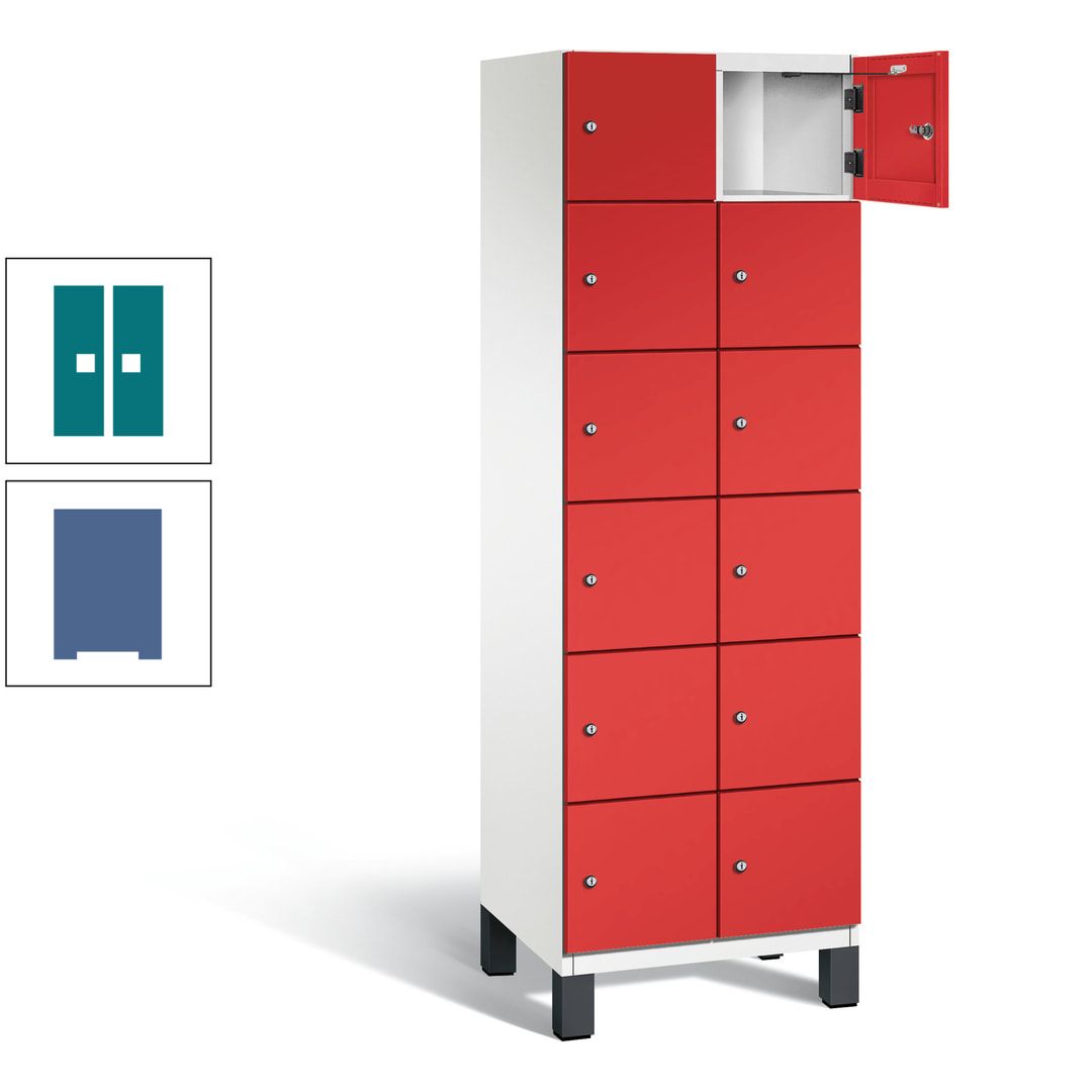 Fächerschrank, Stahlschrank, 12 Fächer, Türöffnungsbegrenzer, Füße, 1.980 x 600 x 525 mm (HxBxT), Korpus anthrazitgrau, Front anthrazitgrau