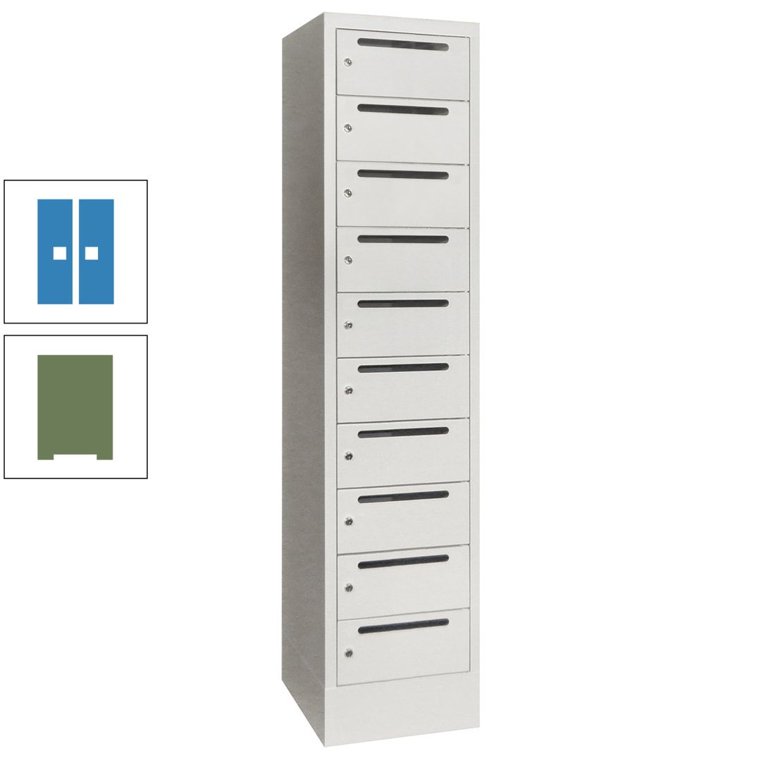 Postverteilerschrank, Schließfachschrank, 1 Abteil a 400 mm, 10 Fächer, 1.850 x 400 x 500 mm (HxBxT), Korpus anthrazitgrau, Front anthrazitgrau