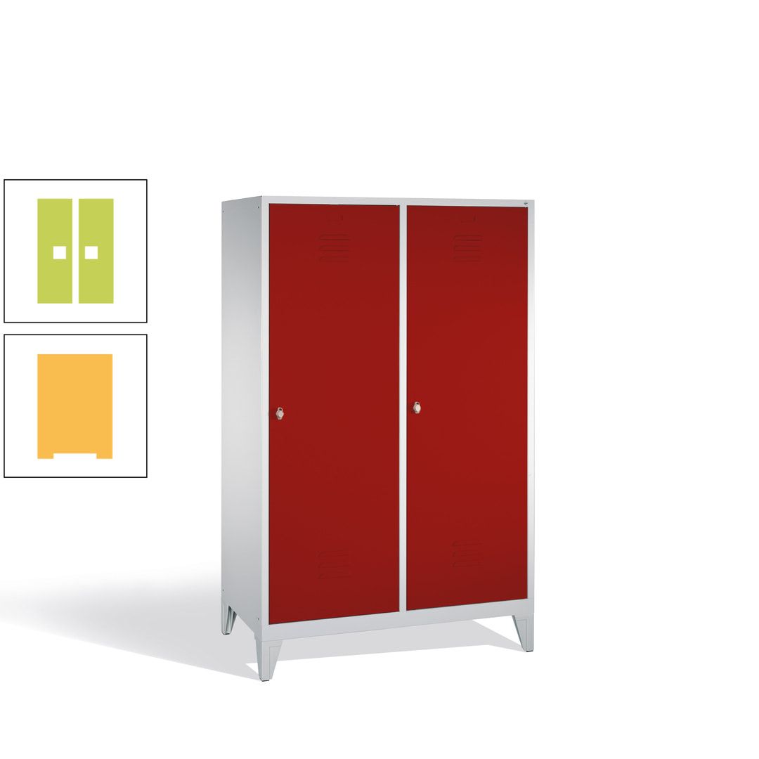 Doppel-Spind mit 2 Großtüren, Garderobenschrank mit Füßen, 4 Abteile a 300 mm, Korpus anthrazitgrau, Tür anthrazitgrau, 1.850 x 1.190 x 500 mm (HxBxT)