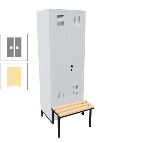 Doppel-Spind, Garderobenschrank, Buche Sitzbank integriert, 2 Abteile a 400 mm, Korpus anthrazitgrau, Tür anthrazitgrau, 1.850 x 800 x 815 mm (HxBxT)