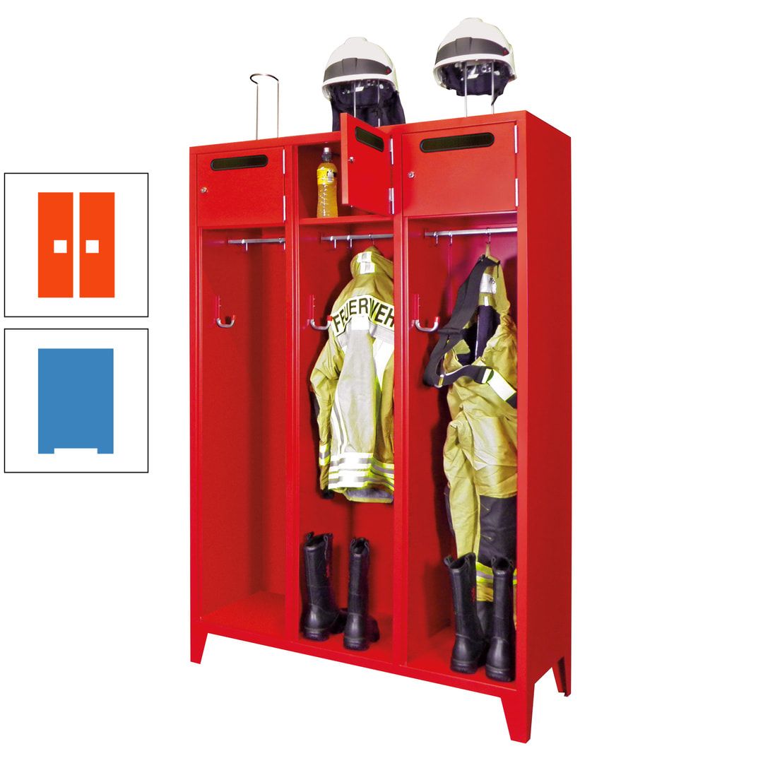 Feuerwehrschrank - 3 Abteile - Ablagefach mit Tür, Einwurfschlitz - 2.100 x 1.230 x 500 mm (HxBxT) - anthrazitgrau