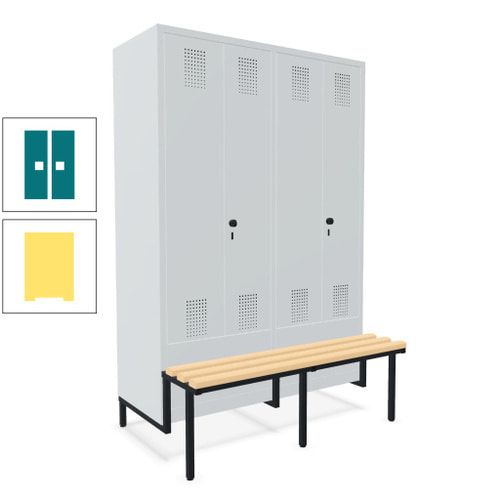 Doppel-Spind, Garderobenschrank, Buche Sitzbank integriert, 4 Abteile 300 mm, Korpus anthrazitgrau, Tür anthrazitgrau, 1.850 x 1.200 x 815 mm (HxBxT)