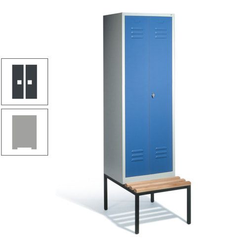 Doppel-Spindschrank, Buche Sitzbank untergebaut, 2 Abteile a 300 mm, Korpus lichtgrau, Tür anthrazitgrau, 2.090 x 610 x 815 mm (HxBxT)