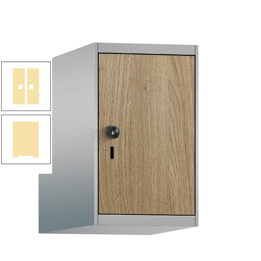 Aufsatzschrank, Schrankaufsatz, 1 Fach a 300 mm, Farbe Pastellgelb, Tür anthrazitgrau, 500 x 300 x 500 mm (HxBxT)