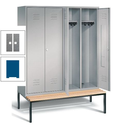 Doppel-Spindschrank, Buche Sitzbank untergebaut, 4 Abteile a 400 mm, Korpus lichtgrau, Tür anthrazitgrau, 2.090 x 1.590 x 815 mm (HxBxT)