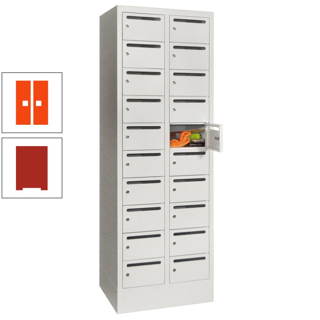 Postverteilerschrank, Schließfachschrank, 2 Abteile a 300 mm, 20 Fächer, 1.850 x 600 x 500 mm (HxBxT), Korpus anthrazitgrau, Front anthrazitgrau