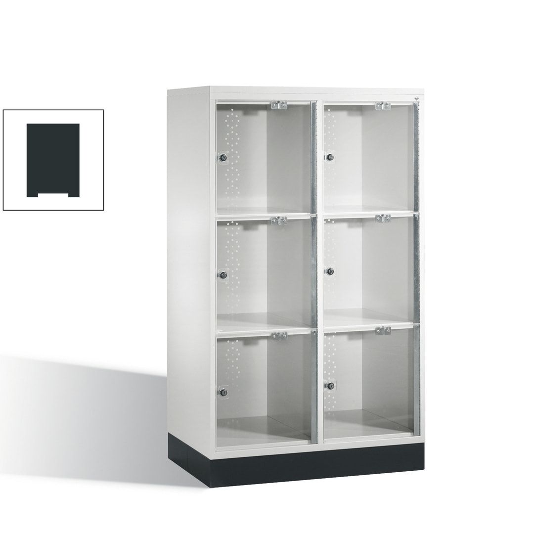 Schließfachschrank, Fächerschrank mit Türen aus Acrylglas, 2 Abteile, 6 Fächer, Zylinderschloss, 1.370 x 820 x 500 mm (HxBxT), Korpus anthrazitgrau