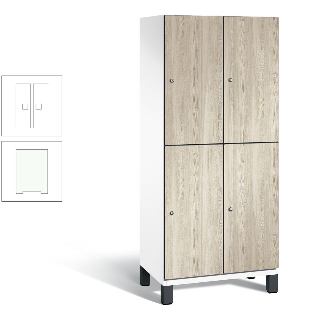 Fächerschrank, Garderobenschrank, mit Füßen, 2 Abteile, 1.980 x 800 x 525 mm (HxBxT), Korpus anthrazitgrau, Tür Donau-Ahorn