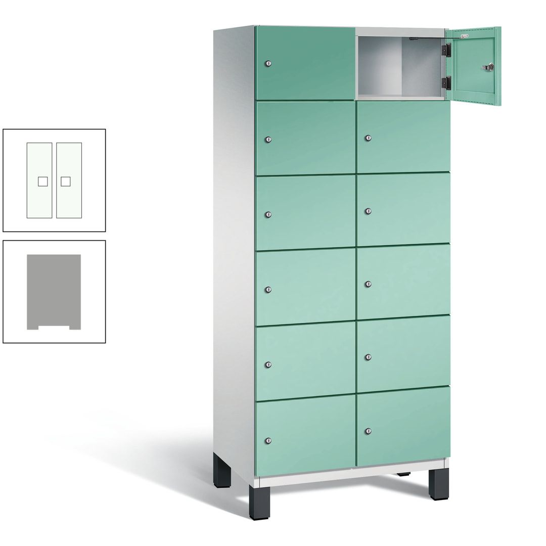 Fächerschrank, Stahlschrank, 12 Fächer, Türöffnungsbegrenzer, Füße, 1.980 x 800 x 525 mm (HxBxT), Korpus anthrazitgrau, Front anthrazitgrau