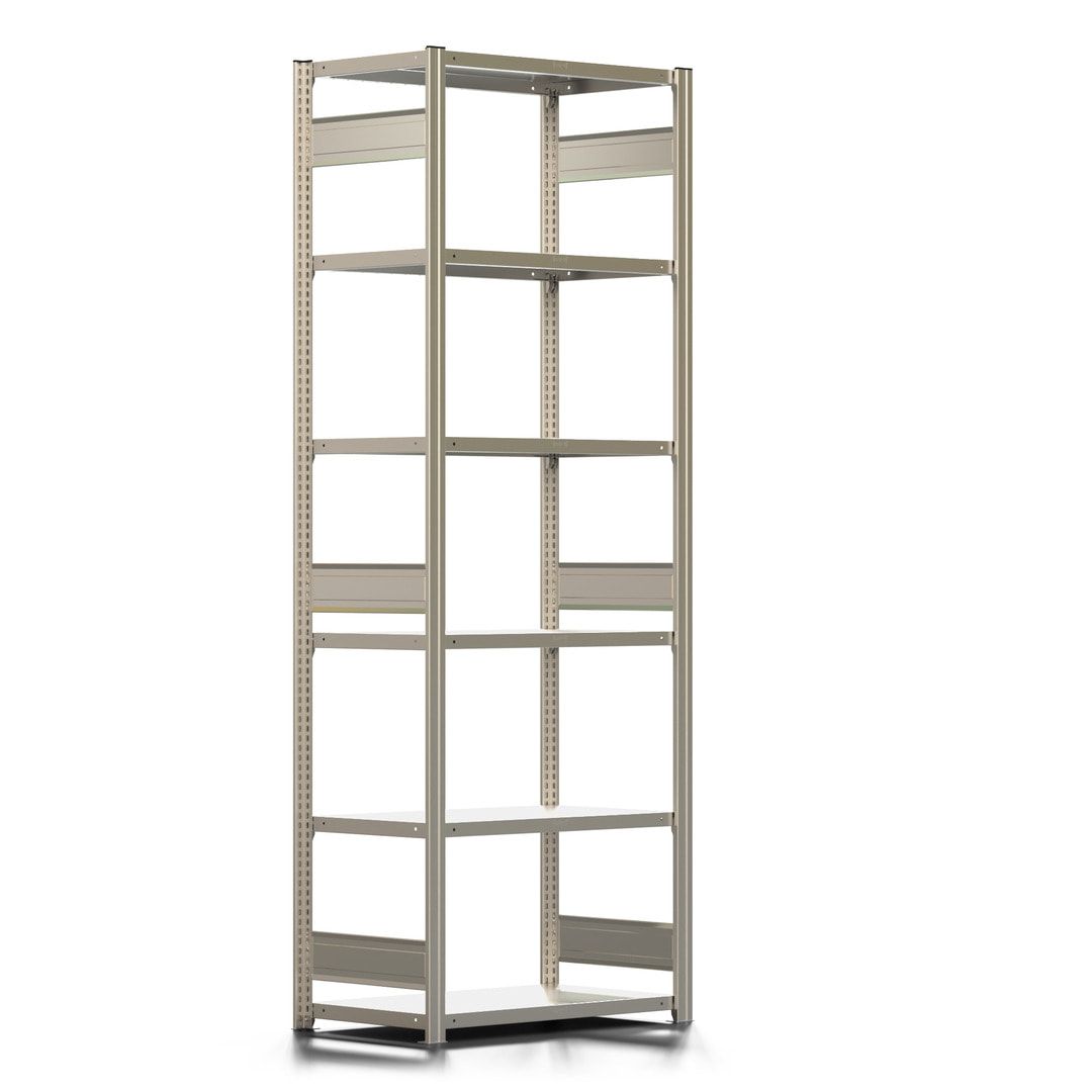 Fachbodenregal mit Tiefenriegel - 350 kg - 2.500 x 875 x 526 mm (HxBxT) - Anbauregal - 6 Böden - enzianblau - Lagerregal - Steckregal BERT