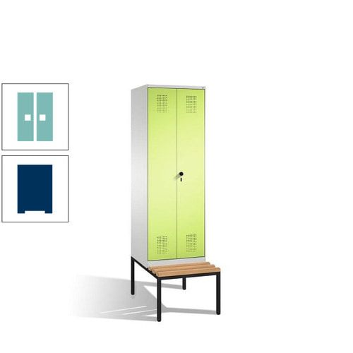 Doppel-Spind, Garderobenschrank, Buche Sitzbank untergebaut, 2 Abteile a 300 mm, Korpus anthrazitgrau, Tür anthrazitgrau, 2.090 x 600 x 815 mm (HxBxT)