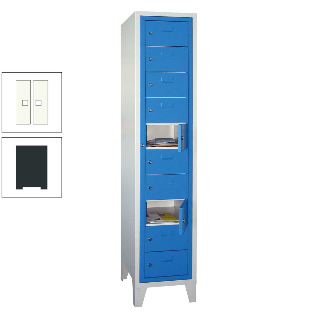Schließfachschrank - Wäscheausgabeschrank - 10 Fächer a 315 mm - 1.850x400x500 mm (HxBxT) - Füße - Zylinderschloss - anthrazitgrau
