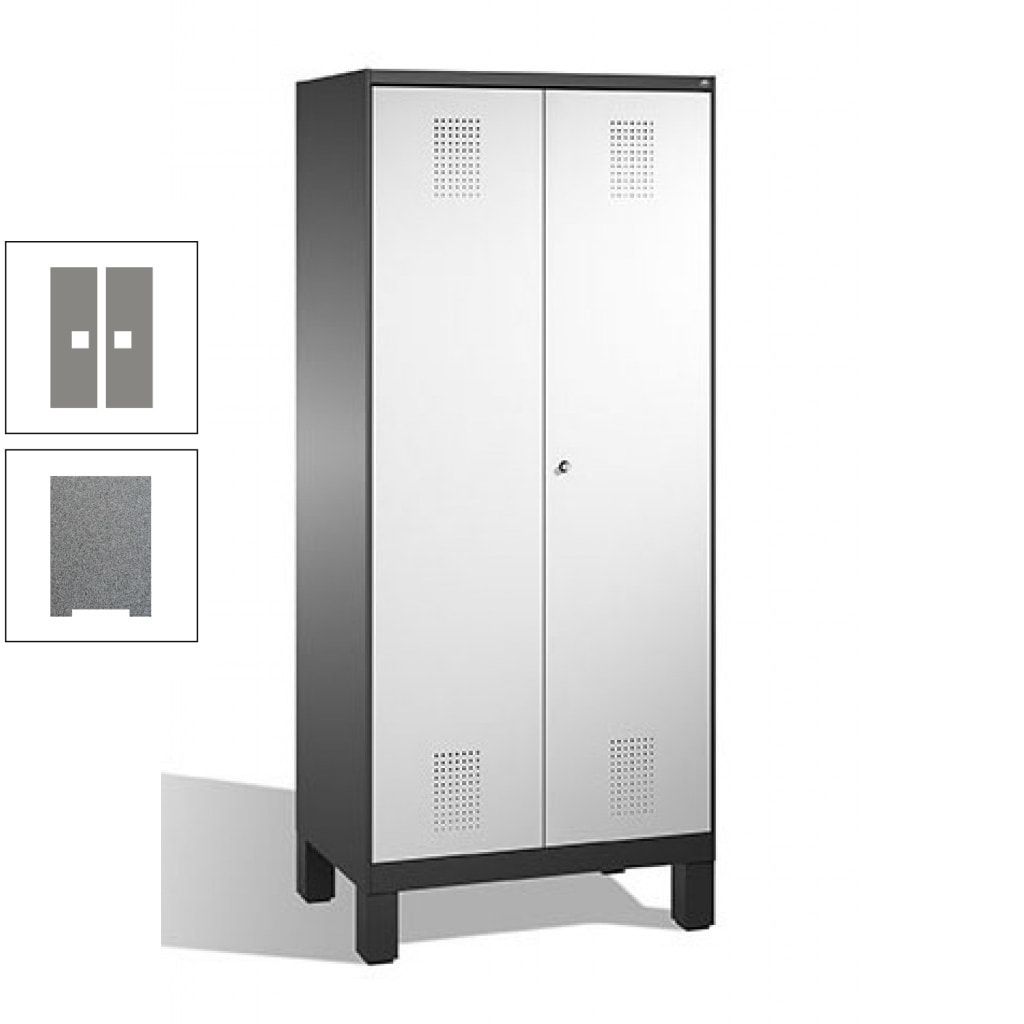 Mehrzweckschrank, Doppeltüren, auf Füßen, 2 Abteile a 400 mm, Korpus anthrazitgrau, Tür anthrazitgrau, 1.850 x 800 x 500 mm (HxBxT)