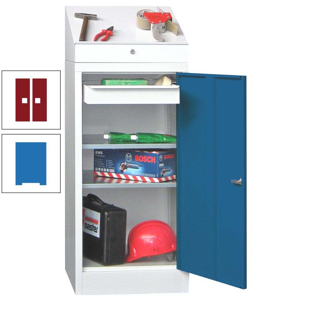 Stehpult mit Schrank - Vollblechtür - 1 Einlegeboden, 1 Ausziehboden, 1 Schublade - 1.270x500x500 mm (HxBxT) - anthrazitgrau