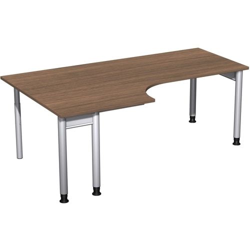 Eckschreibtisch, Eckteil 800 mm, links, Füße einseitig verkürzt, 4-Fuß Pro, höhenverstellbar, 680-800 x 1.600 x 1.200 mm (HxBxT), Dekor Ahorn