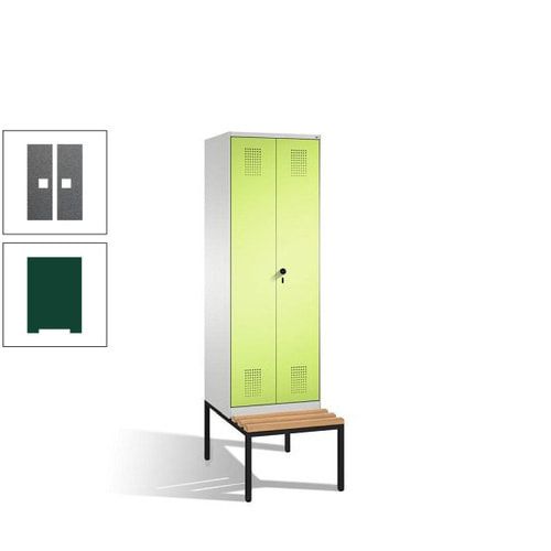 Doppel-Spind, Garderobenschrank, Buche Sitzbank untergebaut, 2 Abteile a 300 mm, Korpus anthrazitgrau, Tür anthrazitgrau, 2.090 x 600 x 815 mm (HxBxT)