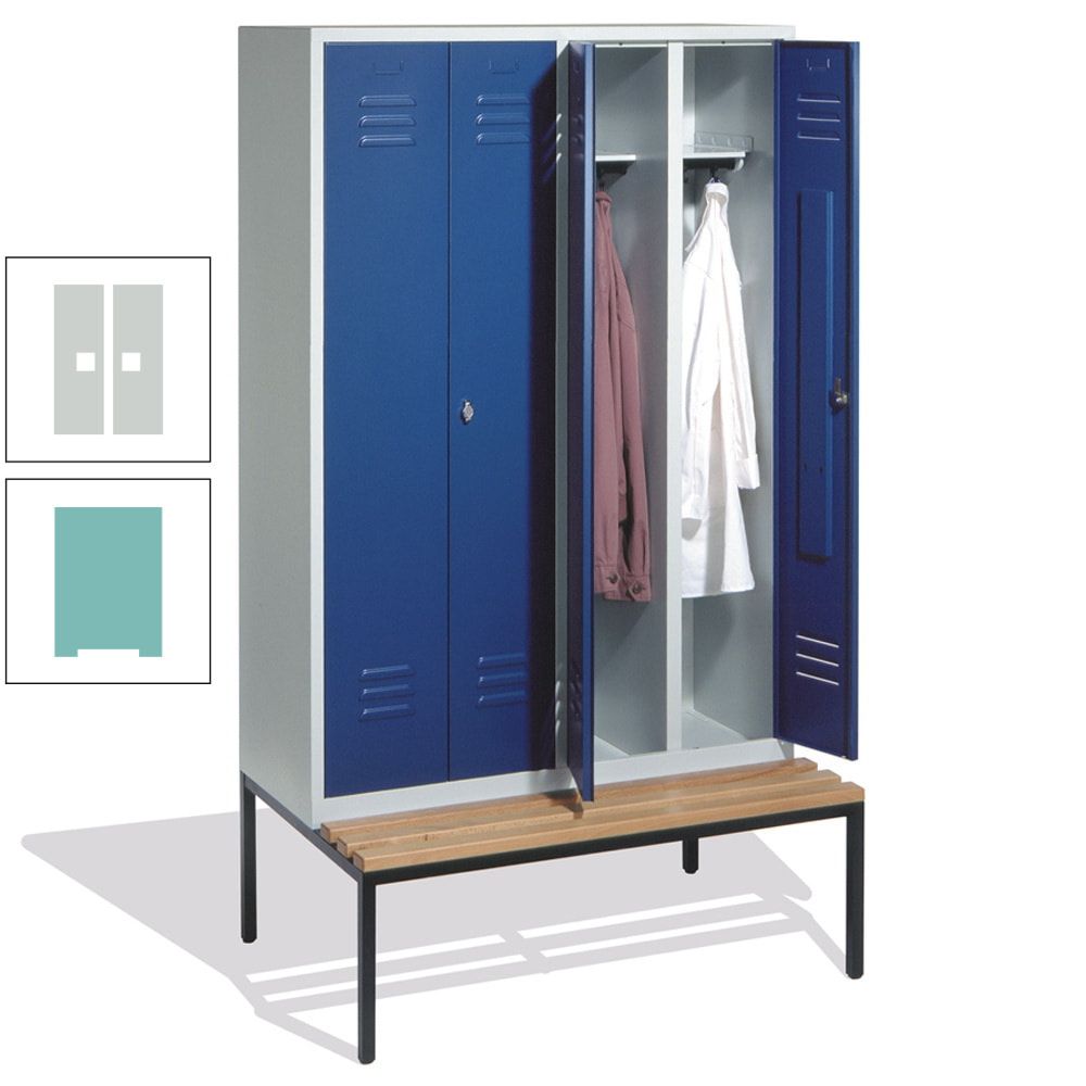 Doppel-Spindschrank, Buche Sitzbank untergebaut, 4 Abteile a 300 mm, Korpus lichtgrau, Tür anthrazitgrau, 2.090 x 1.190 x 815 mm (HxBxT)