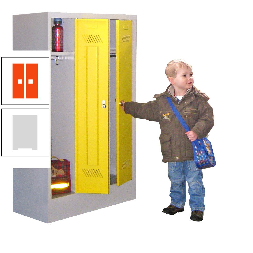 Spindschrank f. Kindergärten - mit Sockel - Höhe 1.300 mm - 2 Abteile a 250 mm - Drehriegel - anthrazitgrau