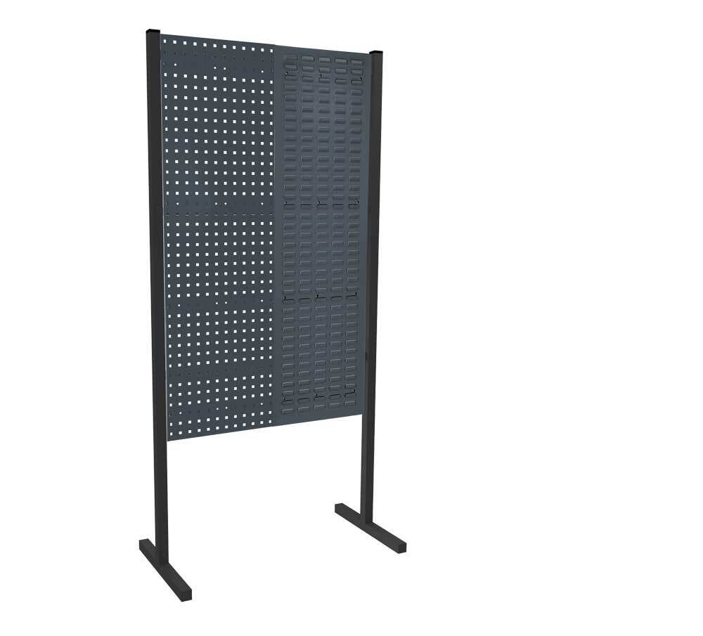 Modulare Trennwand, Werkzeugwand, Einzelfeld, 1 Loch- u. 1 Schlitzplatten, Plattenhöhe 1.500 mm, 2.000 x 1.000 mm (HxB), Anthrazit