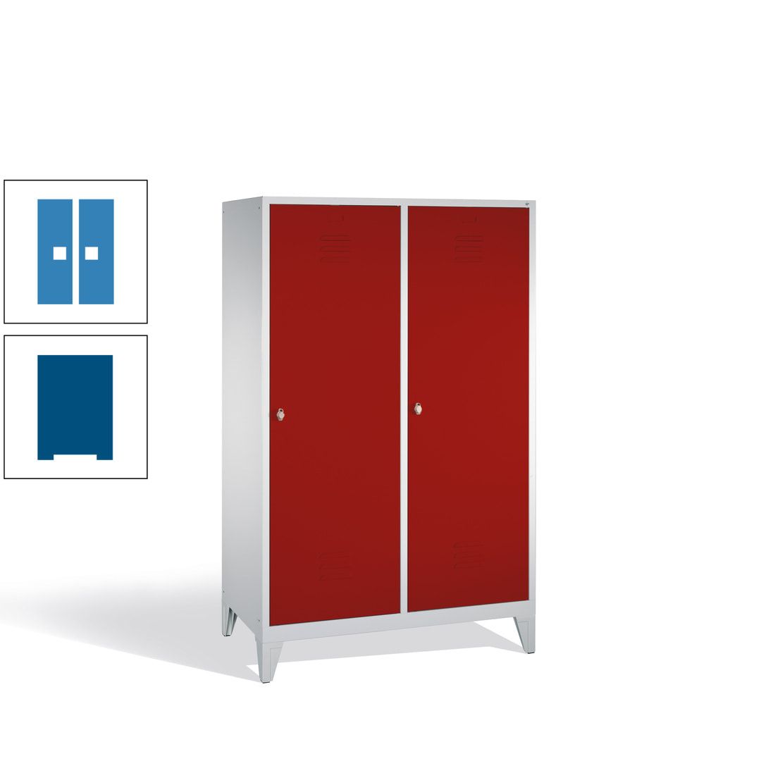 Doppel-Spind mit 2 Großtüren, Garderobenschrank mit Füßen, 4 Abteile a 300 mm, Korpus anthrazitgrau, Tür anthrazitgrau, 1.850 x 1.190 x 500 mm (HxBxT)