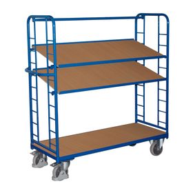 Etagenwagen mit 3 Holzböden, neigbar - enzianblau - Ladeflächenmaß wählbar
