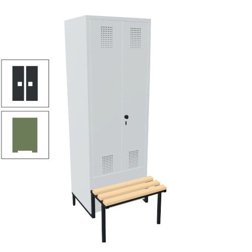 Doppel-Spind, Garderobenschrank, Buche Sitzbank integriert, 2 Abteile a 400 mm, Korpus anthrazitgrau, Tür anthrazitgrau, 1.850 x 800 x 815 mm (HxBxT)