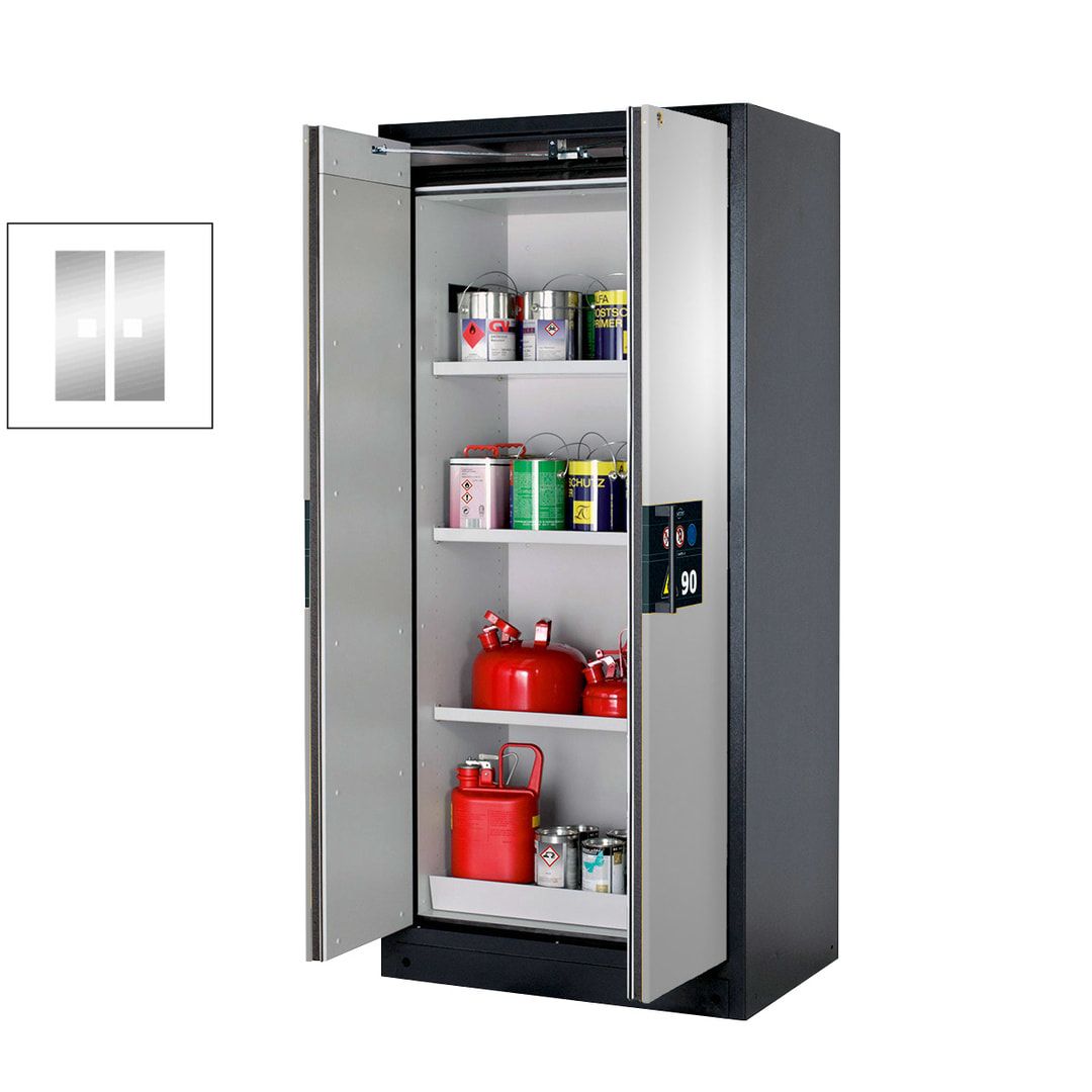 Gefahrstoffschrank - 1.953x893x615 mm - 3 Fachböden - Edelstahl - Lochblech - enzianblau