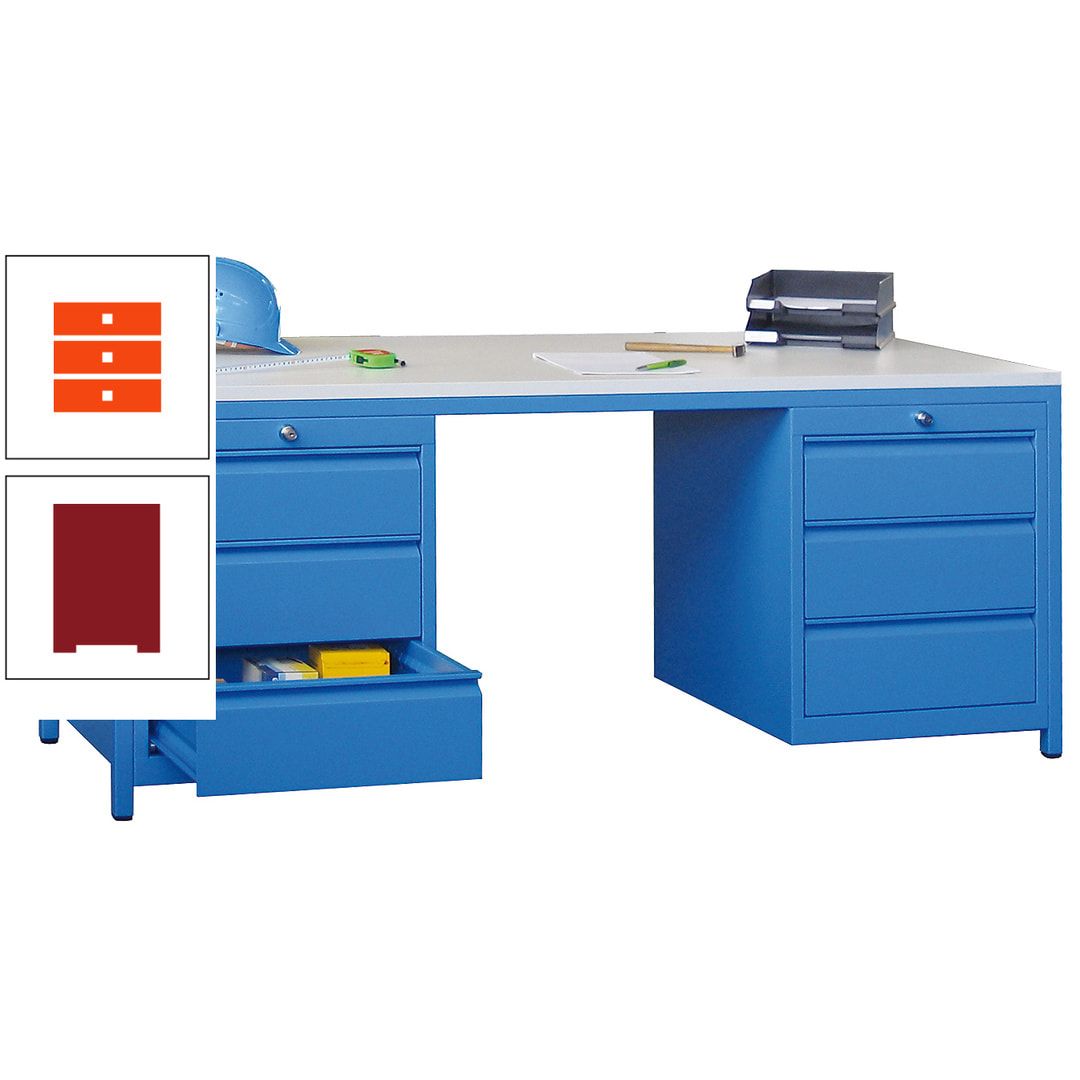 Meisterschreibtisch - 2 Schubladenblöcke - 6 Schubladen - 720 x 1.700 x 800 mm (HxBxT) - anthrazitgrau