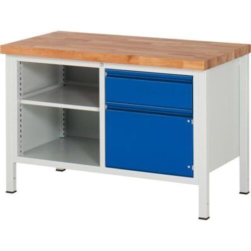 Werkbank - 1 Schublade - 180:1 - 1 Schrank - höhenverstellbar 840 - 1.040 mm - 1.250 x 700 mm - 1.250 kg - Buche - Anthrazitgrau